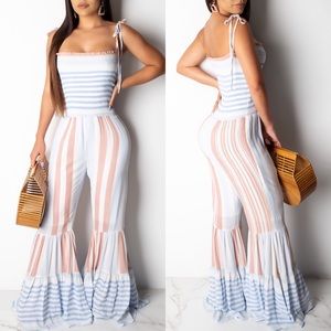. The Sky’s The Limit Wide Leg Striped Tie Boho Jumpsuit